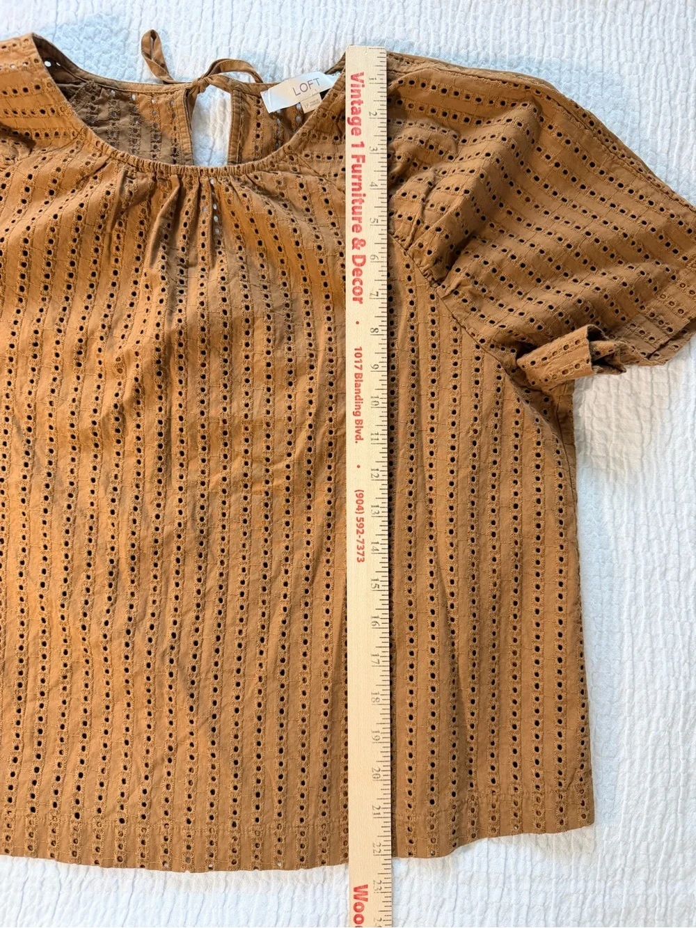 LOFT Caramel Eyelet Lightweight Short-Sleeve Top